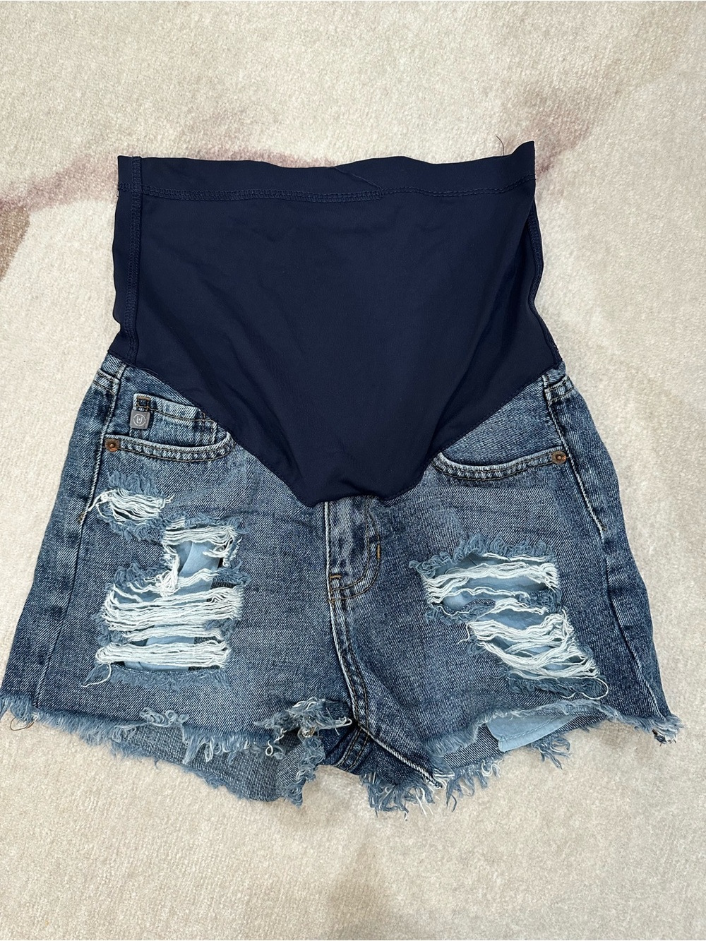 Pinkblush Navy & Distressed Blue High-Waist Maternity Shorts